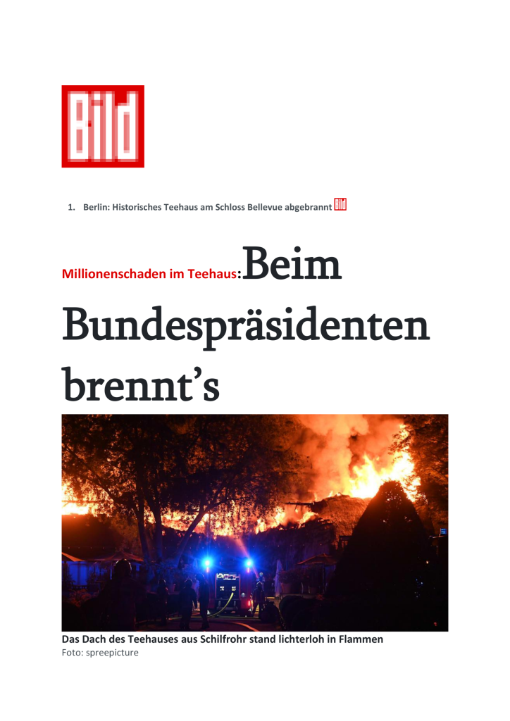 Brand im historischen Teehaus

