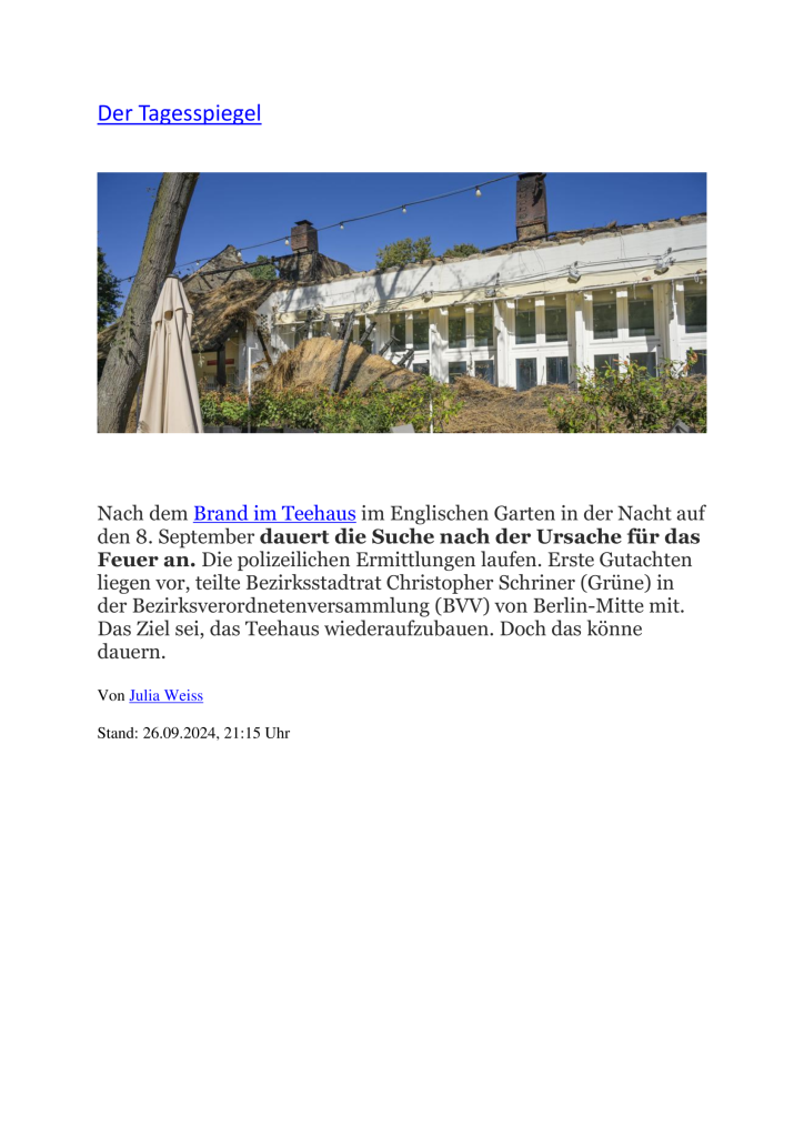 Brief über Bauprojekt an GrünBerlin

